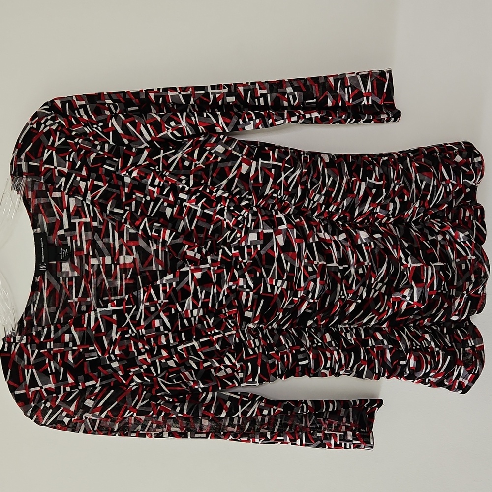 Y2K Geometric Print‎ Mesh Top Ruched Bodice Babydoll Size Large - Picture 2 of 13